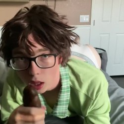 Femboy sucks dildo